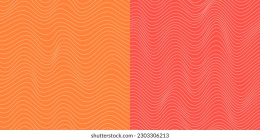 Red Salmon fillet vector seamless texture. Food abstract wallpaper pattern with waved stripes. Sushi restaurant packaging and Menu design.