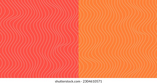 Vector de filete de Salmón rojo textura sin fisuras. Patrón de papel tapiz abstracto alimentario con rayas onduladas. Embalaje de restaurante de sushi y diseño de menú.