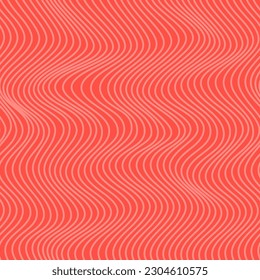 Vector de filete de Salmón rojo textura sin fisuras. Patrón de papel tapiz abstracto alimentario con rayas onduladas. Embalaje de restaurante de sushi y diseño de menú.