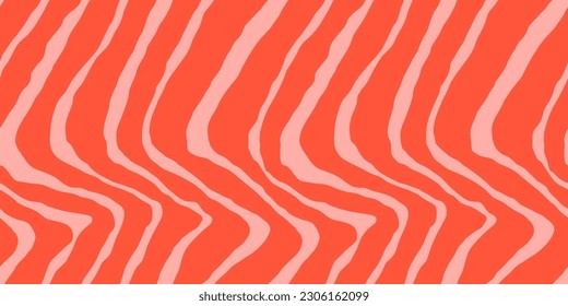 Red Salmon fillet vector seamless texture. Food abstract wallpaper pattern with waved stripes. Sushi restaurant packaging and Menu design.