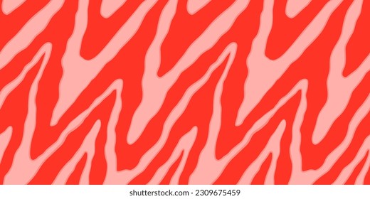 Red Salmon fillet vector seamless texture. Food abstract wallpaper pattern with waved stripes. Sushi restaurant packaging and Menu design.