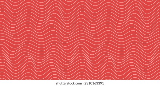 Red Salmon fillet vector seamless texture. Food abstract wallpaper pattern with waved stripes. Sushi restaurant packaging and Menu design.