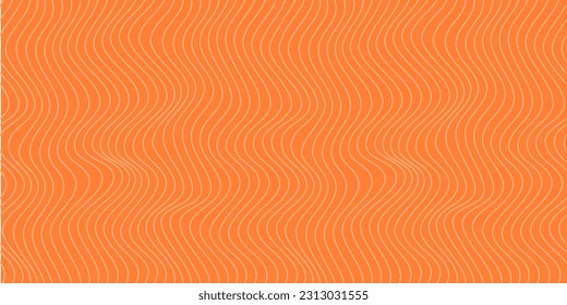 Red Salmon fillet vector seamless texture. Food abstract wallpaper pattern with waved stripes. Sushi restaurant packaging and Menu design.