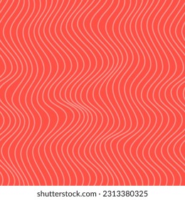 Vector de filete de Salmón rojo textura sin fisuras. Patrón de papel tapiz abstracto alimentario con rayas onduladas. Embalaje de restaurante de sushi y diseño de menú.
