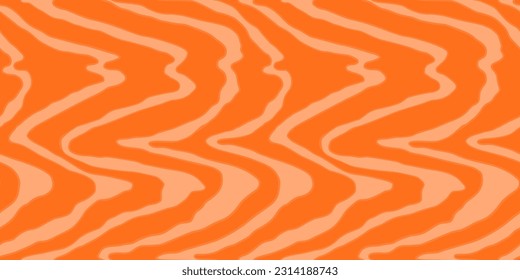 Red Salmon fillet vector seamless texture. Food abstract wallpaper pattern with waved stripes. Sushi restaurant packaging and Menu design.