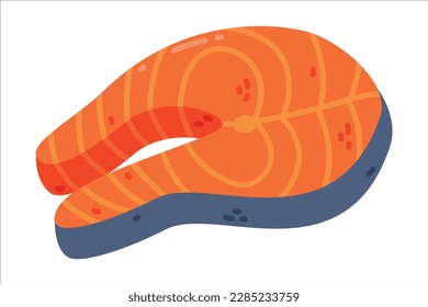 Red Salmon Fish Steak as Seafood and Fresh Sea Product Vector Illustration