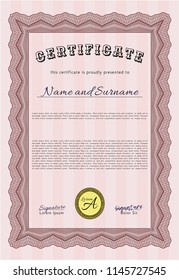 Red Sample Certificate. Artistry design. Customizable, Easy to edit and change colors. With guilloche pattern and background. 