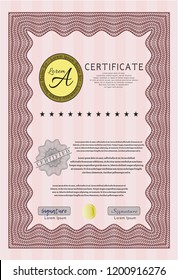Red Sample Certificate. Artistry design. With great quality guilloche pattern. Vector illustration. 