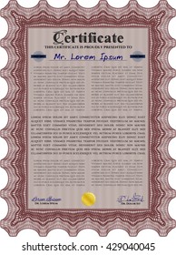 Red Sample Certificate. Artistry design. With quality background. Vector pattern that is used in money and certificate. 