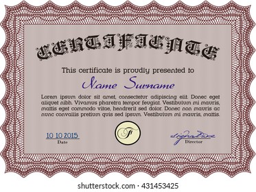 Certificado de ejemplo rojo. Diseño artístico. Con un fondo de calidad. Patrón vectorial que se utiliza en dinero y certificado. 