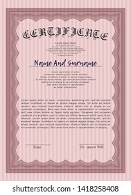 Red Sample Certificate. With background. Vector illustration. Money style design. 