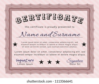  Red Sample Certificate. Beauty design. Vector illustration. With complex background. 
