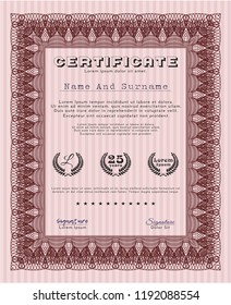 Red Sample Certificate. Beauty design. With quality background. Vector illustration. 