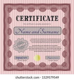 Red Sample Certificate. Beauty design. With great quality guilloche pattern. Detailed. 