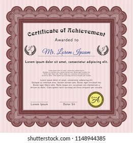 Red Sample Certificate. With complex background. Customizable, Easy to edit and change colors. Money Pattern. 