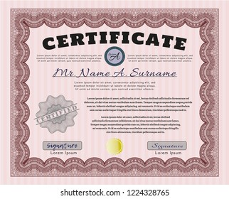 Red Sample Certificate. With complex background. Excellent design. Vector illustration. 