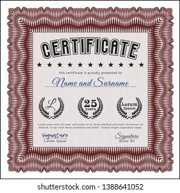 Red Sample Certificate. With complex background. Retro design. Detailed. 