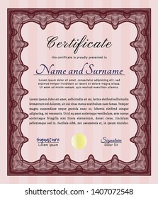 Red Sample Certificate. Complex background. Customizable, Easy to edit and change colors. Elegant design. 
