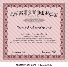 Red Sample Certificate. With complex background. Elegant design. Detailed. 