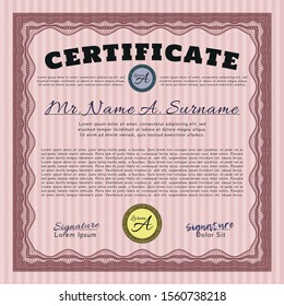Red Sample Certificate. With complex background. Customizable, Easy to edit and change colors. Money design. 
