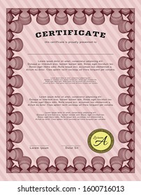 Red Sample Certificate. With complex background. Customizable, Easy to edit and change colors. Money style design. 