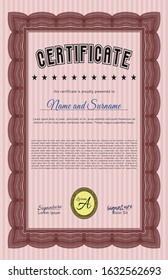 Red Sample Certificate. With complex background. Money design. Customizable, Easy to edit and change colors. 