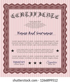 Red Sample Certificate. With complex linear background. Vector illustration. Sophisticated design. 