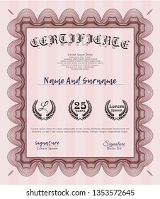 Red Sample Certificate. With complex linear background. Customizable, Easy to edit and change colors. Nice design. 