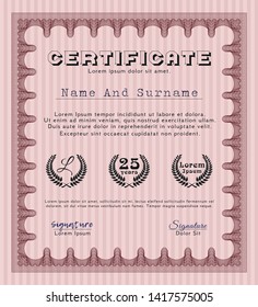 Red Sample Certificate. With complex linear background. Money Pattern. Detailed. 