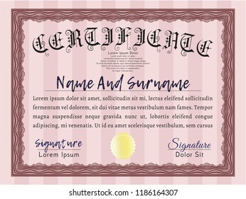 Red Sample Certificate. Cordial design. Customizable, Easy to edit and change colors. Complex background. 