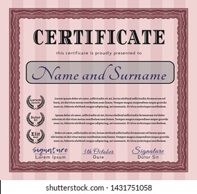 Red Sample Certificate. Cordial design. Customizable, Easy to edit and change colors. With guilloche pattern and background. 