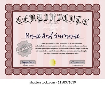 Red Sample Certificate. Detailed. With background. Artistry design. 