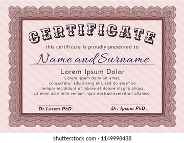 Red Sample Certificate. Detailed. With complex linear background. Money Pattern. 