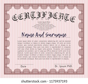 Red Sample Certificate. Detailed. With complex linear background. Sophisticated design. 