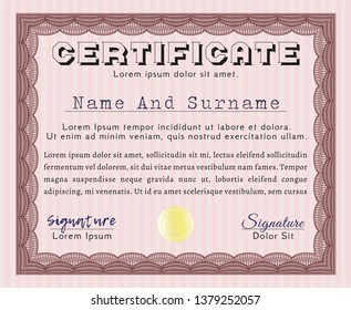Red Sample Certificate. Detailed. With guilloche pattern and background. Money style design. 