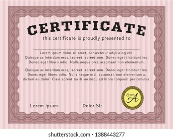 Red Sample Certificate. Detailed. With guilloche pattern. Nice design. 