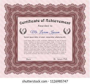 Red Sample certificate or diploma. Artistry design. Vector illustration. Printer friendly. 