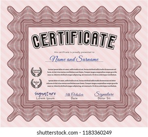 Red Sample certificate or diploma. Artistry design. Detailed. With guilloche pattern. 