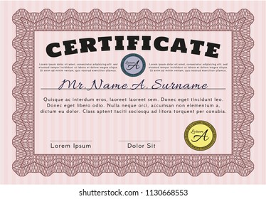 Red Sample certificate or diploma. With background. Detailed. Beauty design. 