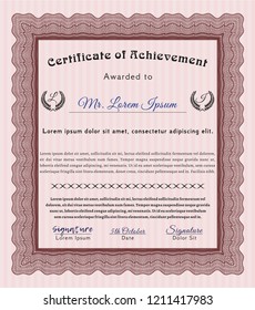 Red Sample certificate or diploma. With background. Customizable, Easy to edit and change colors. Cordial design. 
