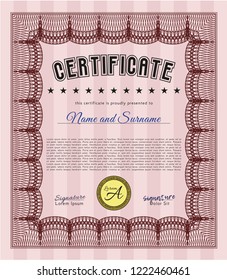 Red Sample certificate or diploma. With background. Detailed. Money design. 