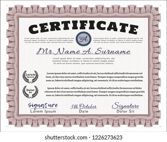 Red Sample certificate or diploma. With background. Excellent design. Detailed. 