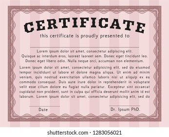 Red Sample certificate or diploma. With background. Customizable, Easy to edit and change colors. Retro design. 