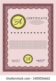 Red Sample certificate or diploma. With background. Modern design. Vector illustration. 