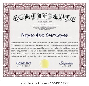 Red Sample certificate or diploma. With background. Detailed. Excellent design. 