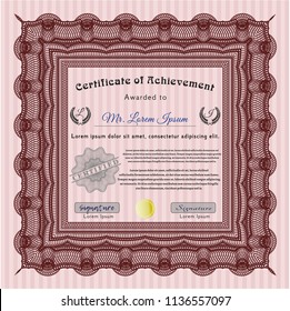 Red Sample certificate or diploma. Beauty design. Detailed. With guilloche pattern and background. 