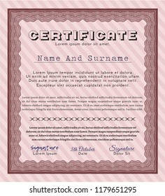 Red Sample certificate or diploma. Beauty design. Vector illustration. With guilloche pattern. 