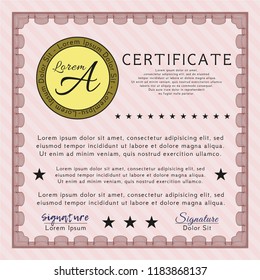 Red Sample certificate or diploma. Complex background. Elegant design. Vector illustration. 