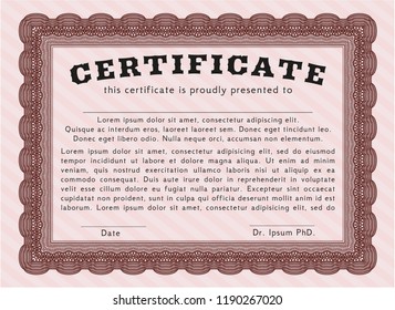 Red Sample certificate or diploma. With complex background. Customizable, Easy to edit and change colors. Money style design. 