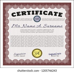 Red Sample certificate or diploma. Complex background. Beauty design. Customizable, Easy to edit and change colors. 